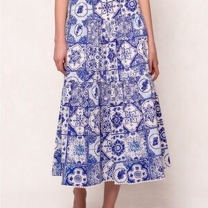 Rosina Skirt in Blue Tile - Small 100% cotton